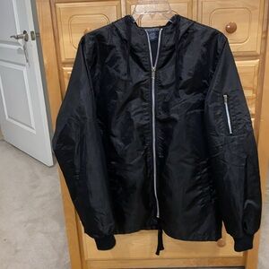 Mensfield Black Lined Hooded Windbreaker Jacket Size L - EUC